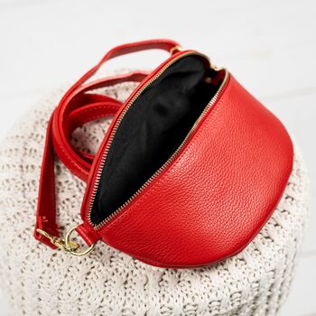 Vivid Red Soft Leather Lined Bum Bag, 5 of 11