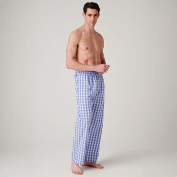 Men's 'Schoolhouse Blue' Gingham Crisp Cotton Pyjama Trousers, 2 of 3