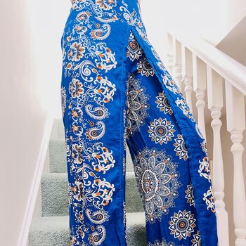 Wrap Style Trousers In Blue Flowers, 3 of 3