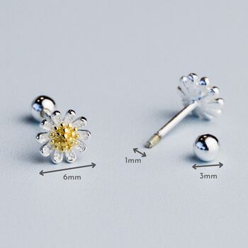 Sterling Silver Screw Back Daisy Stud Earrings, 2 of 5