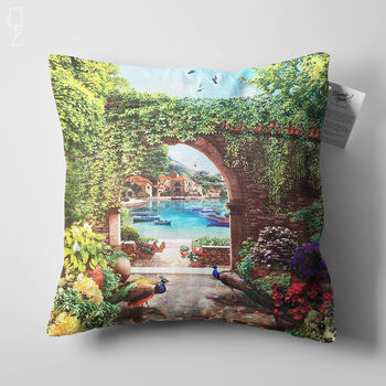 Peacock Cushion Cover With Landscape Painting, 5 of 7