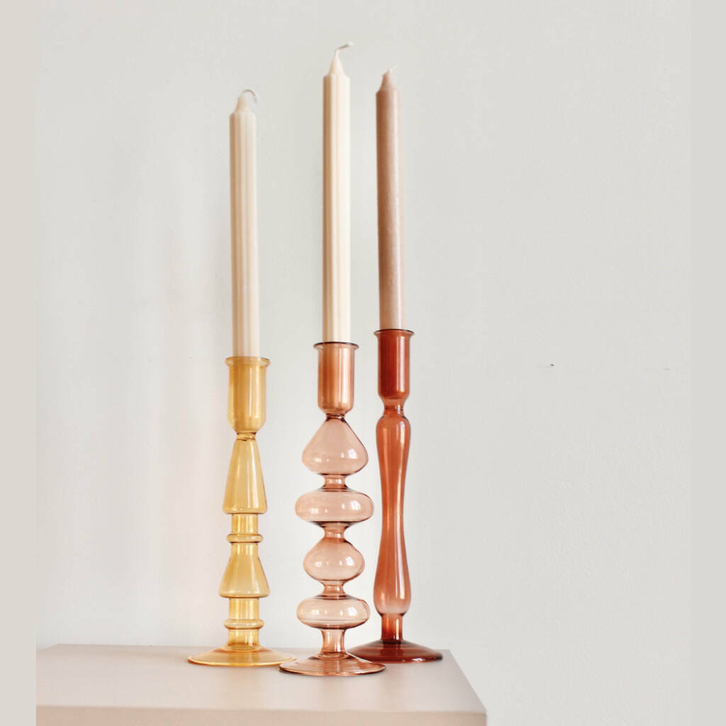 Mixed Set Of Six Handmade Glass Candlestick Holders, 1 of 5