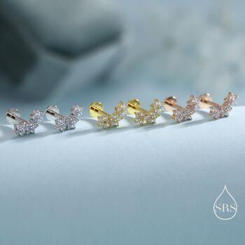 Internally Threaded Cz Flower Flat Back Earrings In Sterling Silver, 6 of 12