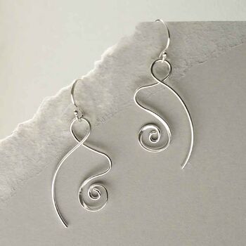 Sterling Silver Twirling Ribbon Dangly Earrings, 3 of 4