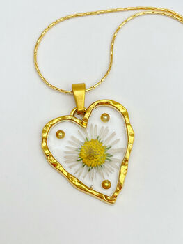 Heart Necklace With Daisy Flowers And Gold Beads, 3 of 12