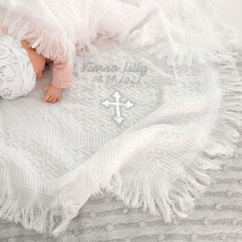 Personalised Christening Embroidered Shawl Satin Cross, 4 of 8