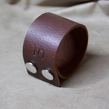 Wide Personalised Leather Bracelet With Silver Button, 2 of 11