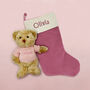 Bertie Bear’s Personalised Christmas Stocking In Pink, thumbnail 1 of 8