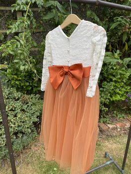 Long Sleeve Lace Burnt Orange Tulle Dress, 6 of 7