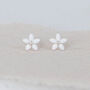 Mini Sterling Silver White Flower Stud Earrings, thumbnail 1 of 8