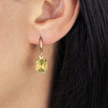 Lime Baguette Huggie Hoop Earrings, 2 of 5