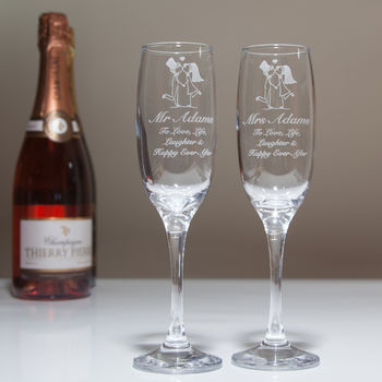Mr And Mrs Engraved Champagne Flute Set, 4 of 6