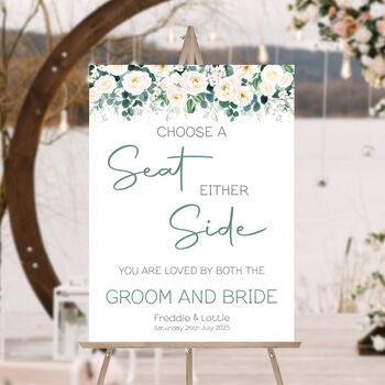 Wedding Choose A Seat Sign White And Dark Green Floral, 3 of 6