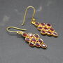 Red Ruby Drop Earrings: Gold Plated Sterling Silver, thumbnail 1 of 7