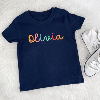 Swirly Rainbow Personalised Kids T Shirt, 3 of 4
