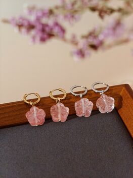 Carved Botan Cherry Quartz Earrings, 9 of 11