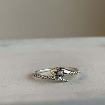 Sterling Silver Moonstone Serpent Ring, 3 of 10