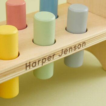 Personalised Wooden Hammer Bench Toy 12m+, 2 of 4