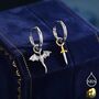 Sterling Silver Mismatched Dragon And Sword Huggie Hoops, thumbnail 1 of 10