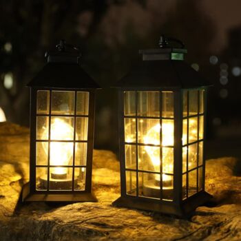 Set Of Two Square Stripe High Plastic Lantern Lamp, 3 of 6