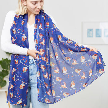 Robin Print Cotton Blend Scarf, 2 of 5