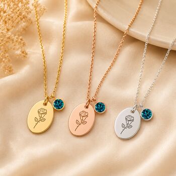 Personalised Birth Flower With Birthstone Necklace, 2 of 11