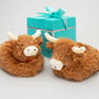 Personalised Longhorn Highland Cow Slipper Booties, thumbnail 1 of 10