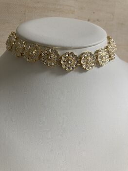 White And Gold Pearl Flower Kundan Indian Choker Set, 4 of 5