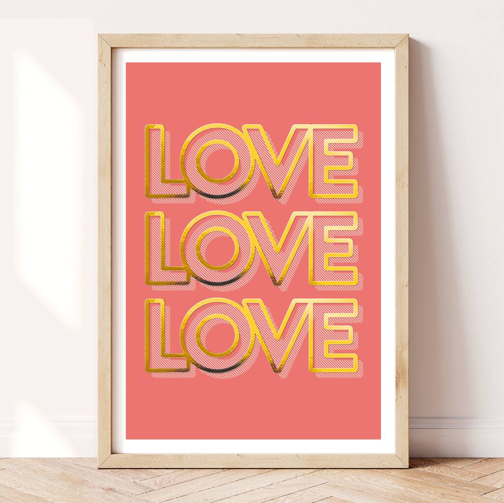 Love Love Love Metallic Typographic Art Print By Susie Cutie Designs ...
