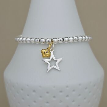 Bead Bracelet With Silver Star And Gold Plated Heart, 2 of 3