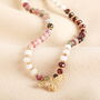 Semi Precious Burgundy Beaded Bee Pendant Necklace In Gold Plating, thumbnail 1 of 3