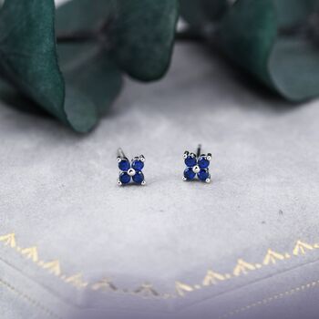 Sapphire Blue Cz Flower Stud Earrings, 4 of 11