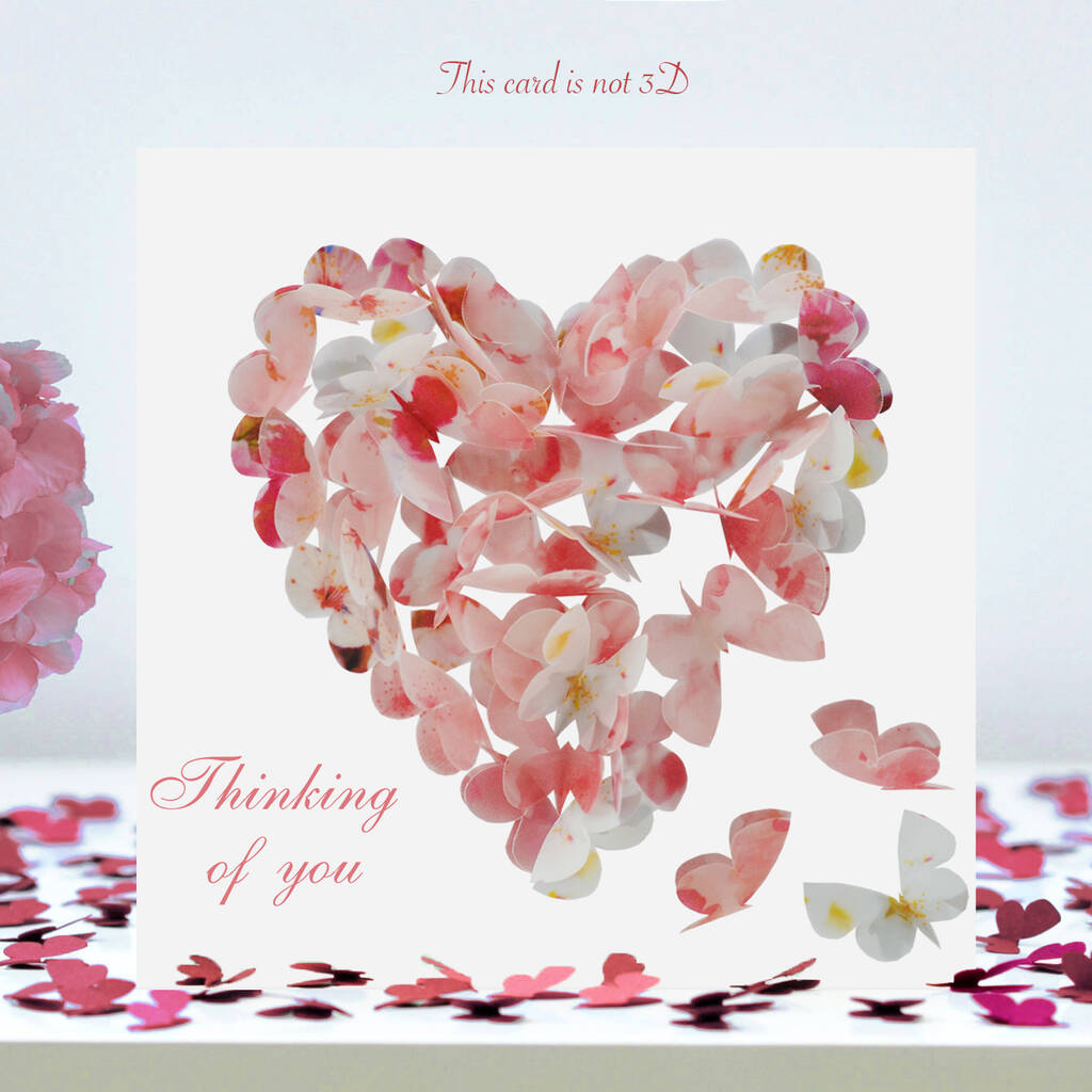 Butterfly Thinking Of You Card Pink Blossom Heart Card, 1 of 12