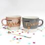 Porcelain Mr And Mrs Mugs Pair And Ceramic Spoon, thumbnail 1 of 4