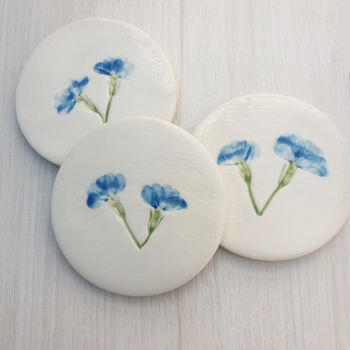 Handmade Ceramic Coasters With Blue Flowers, 2 of 4