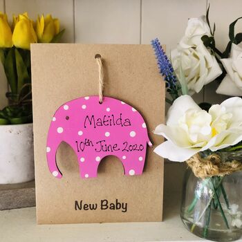 Personalised New Baby Elephant Wooden Keepsake Card, 6 of 7