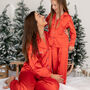 Matching Personalised Mum And Daughter Red Christmas Silky Pyjama Set, thumbnail 2 of 12