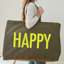 Happy Oversized Tote Bag Olive Green, thumbnail 1 of 7