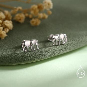 Cute Elephant Stud Earrings In Sterling Silver, 8 of 11