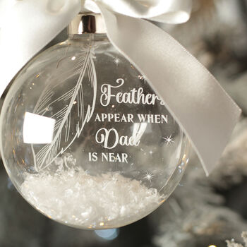 Round Glass Feathers Appear Memorial Christmas Tree Bauble, 3 of 8