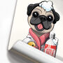 Pug Dog In Bath Towel, Funny Dog Bathroom Art, thumbnail 7 of 7