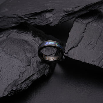 Engraved Genuine 8mm Abalone Shell Band Ring, 4 of 11