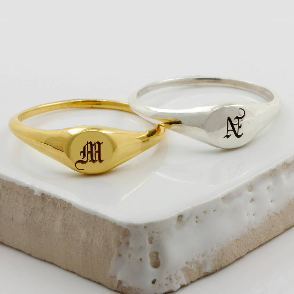Mini Initial Signet Ring Silver/Gold, 1 of 7