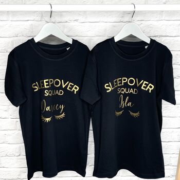 Personalised Sleepover Squad Black And Gold T Shirts, 2 of 5