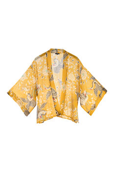 Mustard Dynastic Bird Print Light Weight Kimono, 6 of 7