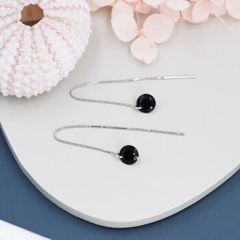 Black Cz Dot Threader Earrings, 7 of 10
