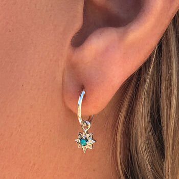 Guiding North Star Turquoise Mini Hoops Gold Plated, 4 of 7