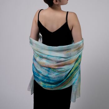 100% Mulberry Silk Scarf – Light Green And Rainbow In Gift Box, 4 of 8