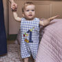 Baby Boy’s First Birthday Romper – Blue Gingham Cotton, thumbnail 2 of 12