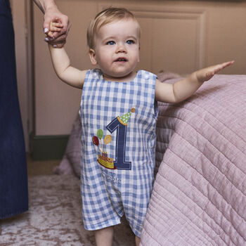 Baby Boy’s First Birthday Romper – Blue Gingham Cotton, 2 of 12